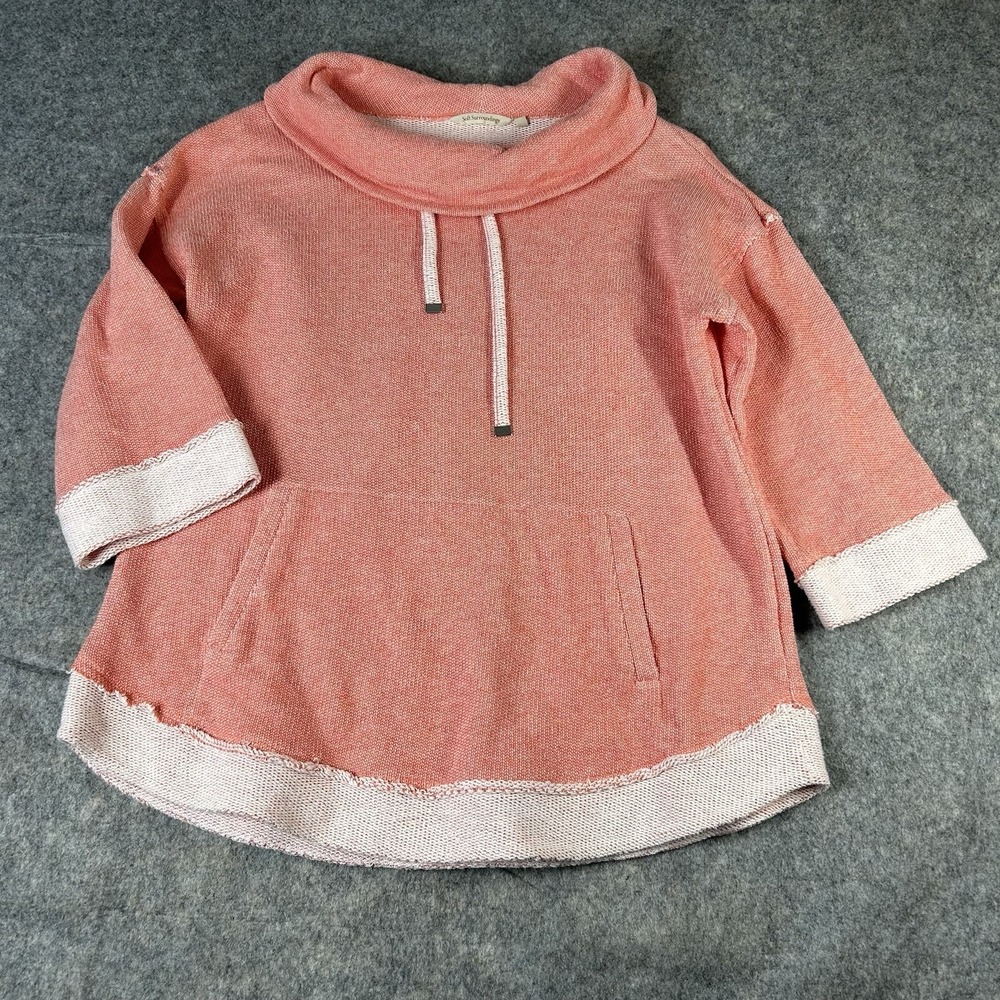 Soft‎ Surroundings Tunic Hoodie Womens Large Cowl Neck Pullover Coral 3/4 Sleeve